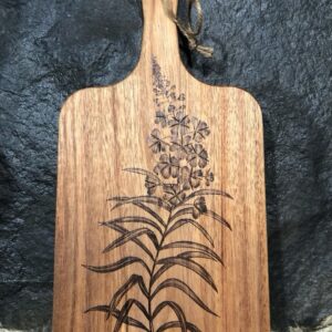 Fireweed mini serving board on Acacia wood